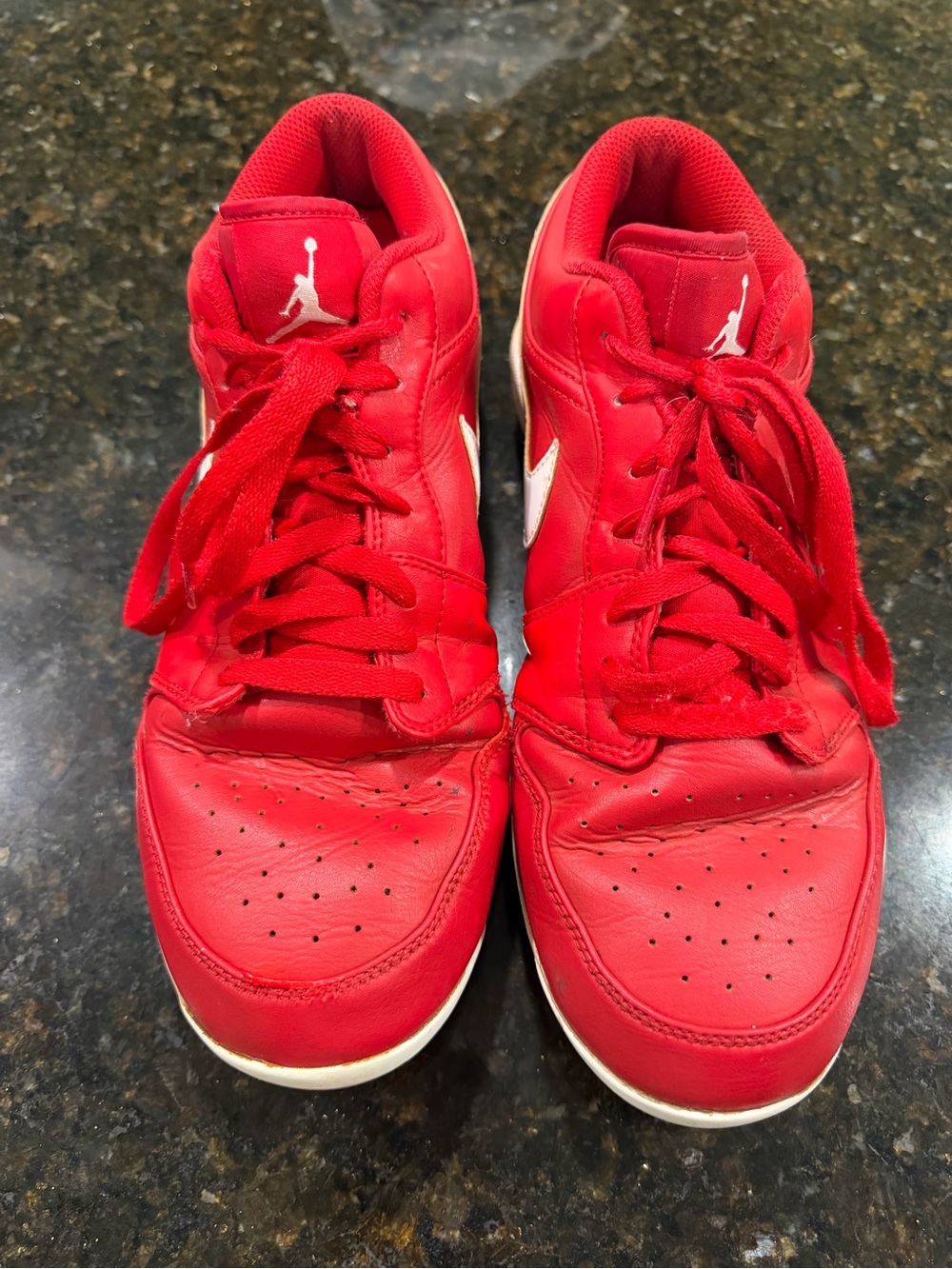 Jordan Mens Red Leather Low-Top cleats with White Swoosh